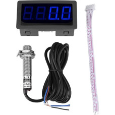 Tachometer, Meter Digital Tachometer, 4 Digital LED Display Tachometer + Hall Proximity Switch Sensor NPN, Red/Blue (Blue)