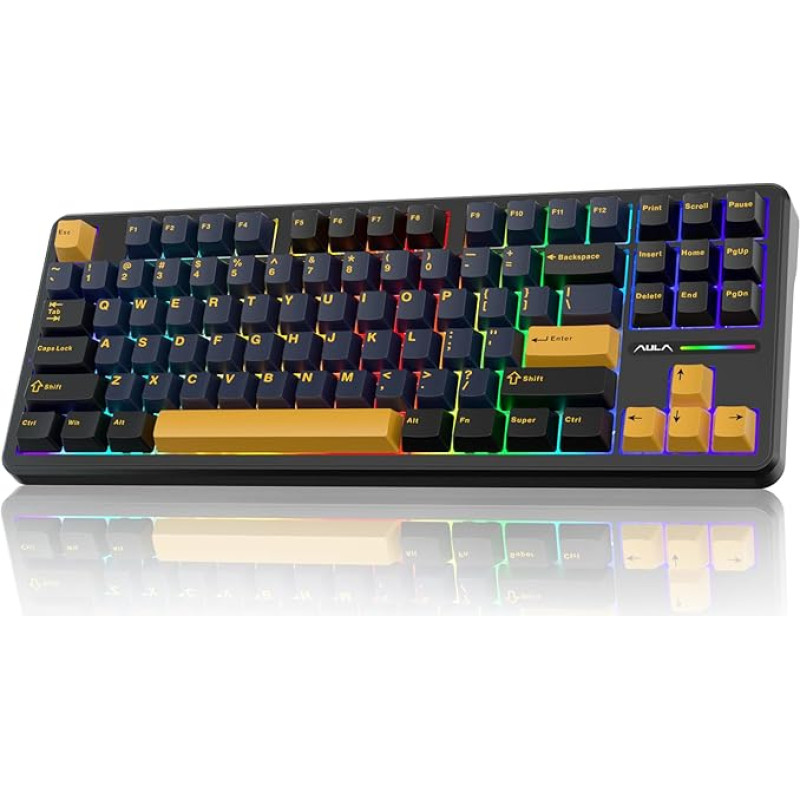 AULA F87 Wireless Gaming Keyboard, 2.4 GHz / Type C / BT5.0 Mechanical Keyboard, Structure of Seal Wireless Keyboard, Hot Swappable 75% Keyboard Gaming, QWERTY TKL Keyboard for WINS/PC/Mac (Black)