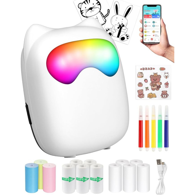 yerfkan Mini Smartphone Printer with 13 Rolls Printing Paper Mini Printer, M7
