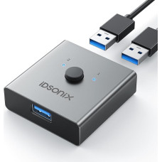 iDsonix USB 3.0 Switch 2 PC Aluminium Bi-Directional USB Switch 2 in 1 Out USB Sharing Switch 2 Computer Share 1 Device for Printer Mouse Keyboard Supports CarPlay Android Car
