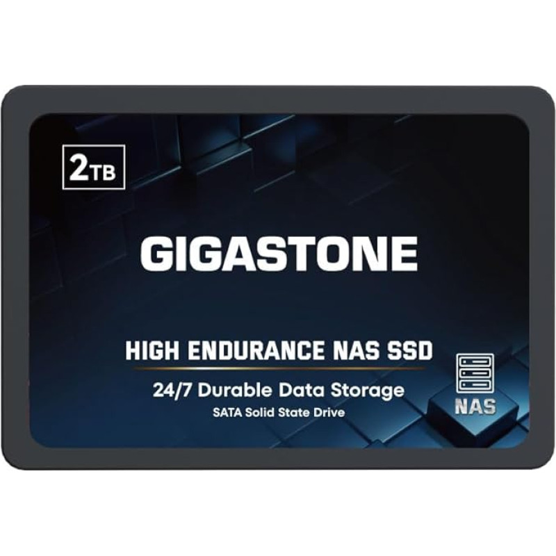 Gigastone NAS SSD 2TB SSD kietasis diskas TLC didelio patvarumo SSD, skirtas nepertraukiamam 24/7 darbui NAS sistemose RAID 2,5 colio SATA III vidinis kietasis diskas NAS spartinančioji atmintinė