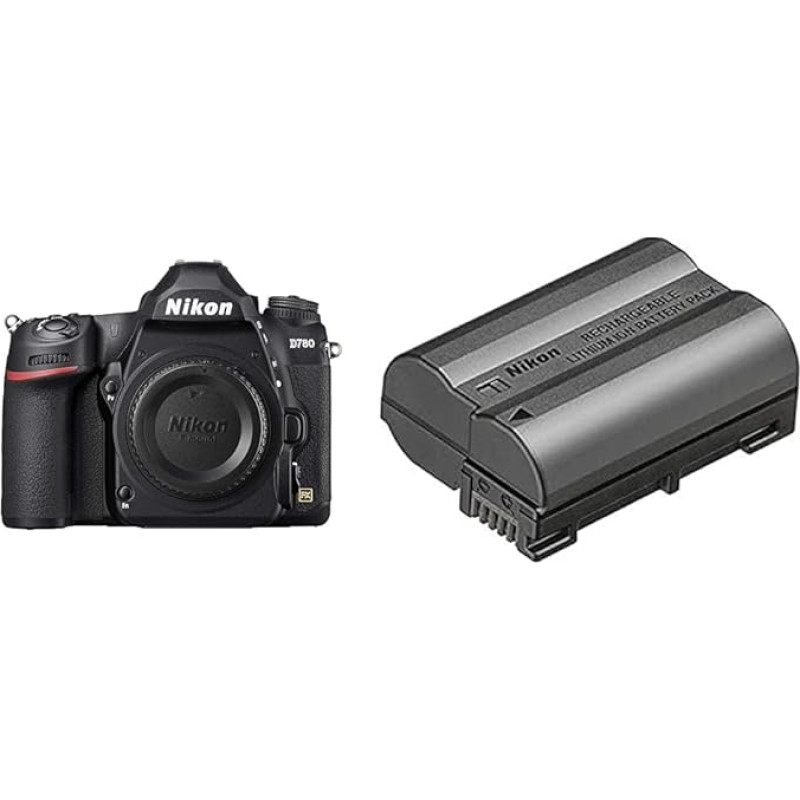 Nikon D780 pilno formato skaitmeninis veidrodinis fotoaparatas (24,5 MP, 4K UHD vaizdo įrašas ir sulėtinto judesio funkcija, EXPEED 6 procesorius, 3,2 colio/8 cm pasukamas monitorius) ir EN-EL15c ličio jonų akumuliatorius
