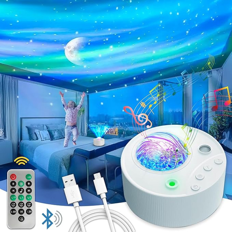 Item Emporium Aurora Projektor, 5-in-1-Sternprojektor, Galaxie-Projektor, Nordlichter mit Bluetooth, weißes Rauschen für Schlaf für Baby, Kinder, Erwachsene, Musiksynchronisation, Fernbedienung,
