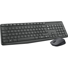Logitech MK235 keyboard and mouse combination for Windows, 2.4 GHz with nano USB receiver, wireless mouse, 15 function keys, 3-year battery, PC / laptop, Italian QWERTY layout, black
