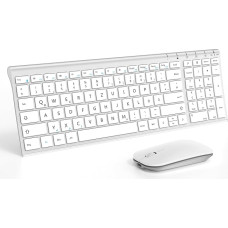 seenda Wireless Keyboard Mouse Set, Rechargeable Small Wireless Keyboard with Mouse, Metal Keyboard for PC/Laptop/Smart TV, Quiet Click & QWERTZ Layout, White & Silver