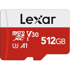 Lexar Micro SD Card 512 GB, Memory Card Micro SD with Adapter, Up to 100 MB/s Read Speed, UHS-I, U3, A1, V30, C10, 4K UHD MicroSDXC SD Card for Camera, Smartphone