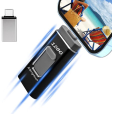 Mengtech 128 GB USB Stick for Phone, USB 3.0 Flash Drive, 4 in 1 Memory Stick, External Memory Expansion for Android iOS OTG Type C (Black)