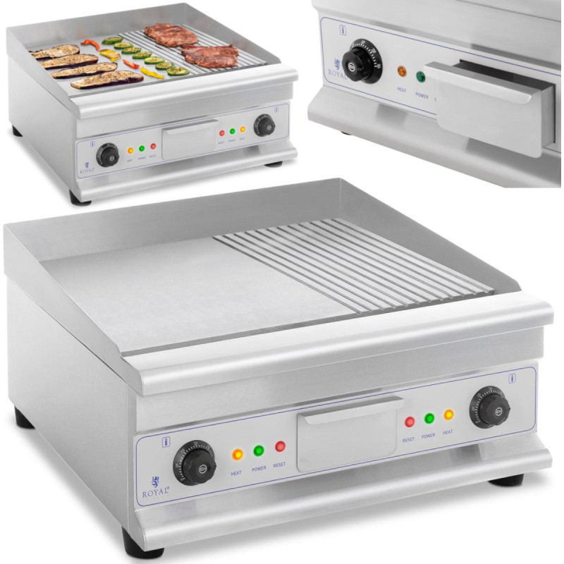 Royal Catering Dviguba lygi grilio plokštė su riebalų stalčiumi 230 V 2x 3200 W