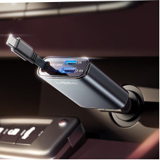 LISEN 57 W ištraukiamas cigarečių žiebtuvėlio USB C greitasis įkroviklis automobilinis ištraukiamas įkrovimo laidas automobilinis įkroviklis 12 V USB adapteris automobiliniai priedai iPhone 16 15 14Pro Max iPad Samsung (juodas)