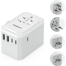TESSAN kelioninis adapteris visame pasaulyje su 3 USB C ir 2 USB A, kelioninis kištukinis adapteris visame pasaulyje, 2500 W kištukinis lizdas, universalus adapteris JAV, Tailandui, Japonijai, Anglijai, Airijai, Australijai, Kinijai, Italijai
