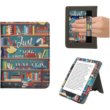 kwmobile Flip Cover Compatible with Kobo Clara BW/Clara Colour/Tolino Shine (5) / Shine Colour - Case with Wrist Strap Library Theme Multicoloured