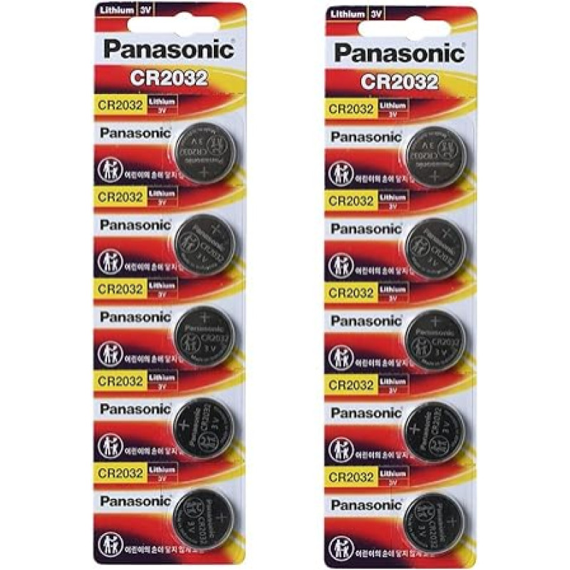 Panasonic CR2032 3V Lithium Battery 2PACK X (5PCS) =10 Single Use Batteries