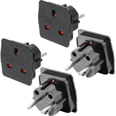 4 x UK to EU Travel Adapter English to Italian Plug UK 3 Pin to EU 2 Pin Travel Adapter Kit for Europe, Spain, France, Germany, Black