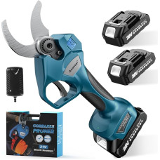 Battery Pruning Shears 21 V for Tree Branches, Flowers, Electric Pruning Shears, Max Opening 65 mm, 40 mm Cutting Diameter, 2 x 2.0 Ah Batteries, Compatible with Mak-ita BL-18V, Brushless Motor, LCD