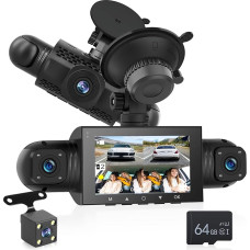 NHOPEEW 4 Channel Dash Cam Front and Rear - 1080P Dash Cam with 360° Cameras - 3 Inch IPS Screen with G-Sensor Loop Recording 24H Parking Monitoring Night Vision + 64GB SD Card