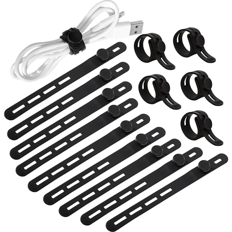 Silikon Kabelbinder 15er Set, Drahtbinder-Management mit Schlossschnalle, Schwarz