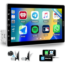 CAMECHO 1 DIN Car Radio with Wireless A-pple Carplay Android Car, 10.1 Inch Screen Rotating Touchscreen Radio with FM/AM/RDS Bluetooth EQ Mirror Link Steering Wheel Control YouTube + IPS Display