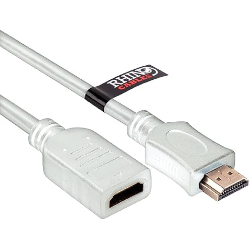 Rhinocables High Speed White 1.4 Extension HDMI Cable High Speed with Ethernet Gold Contacts 5m