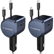 2 pakuotės 100 W cigarečių žiebtuvėlio USB C, RAMPOW 4-in-1 ištraukiamas automobilinis įkroviklis, 65 W USB-C greitasis įkrovimas, BMW aksesuarai, automobilių aksesuarai, tinkantys 