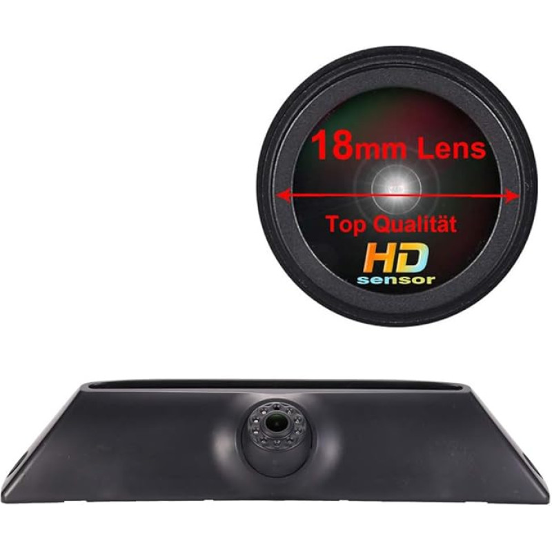 Car Third Brake Light Camera HD 18 mm Lens Handle Brake Light Reversing Camera Waterproof Parking Aid Colour Camera for Transporter Fiat Daily 4 Gen 2011-2014 (18 mm Lens)
