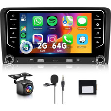 Carplay Car Radio for Audi A3 8P S3 RS3 Sportback 2003-2012 with USB/USB-C/Navi/WiFi, 7 Inch Audi Car Radio Bluetooth with Android Car/EQ/Mirror Link/FM/RDS/SWC + Reversing Camera