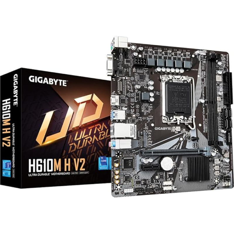 Gigabyte H610M H V2 Motherboard - Supports Intel Core 14th CPUs, 4+1+1 Hybrid Digital VRM, up to 5600MHz DDR5, 1xPCIe 3.0 M.2, GbE LAN, USB 3.2 Gen 1