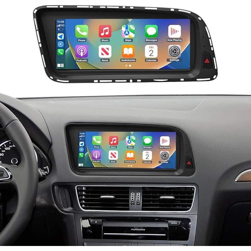 Road Top 8.9 Inch Car Radio Wireless CarPlay Touchscreen for Audi Q5 2009-2017 Year with 3GMMI, Car Radio Stereo Multimedia Screen, Support Wireless Android Car, Navigation, Mirror Link