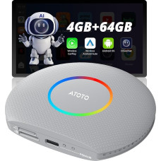 CB6 CarPlay AI Box Android 13, belaidis CarPlay ir Android automobilinis belaidis adapteris su Netflix/YouTube, AI Dongle su GPS sekimo funkcija, 4G LTE, 5G Wi-Fi, dvigubas Bluetooth, SIM ir TF kortelė, 4G+ 64G, sidabrinis