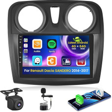 Inefala Android Autoradio für Renault Dacia SANDERO 2014-2017 4+64G mit Wireless CarPlay Android Auto, 9 Zoll Bildschirm Unterstützung FM RDS 32EQ GPS Bluetooth WiFi SWC AHD Rückfahrkamera