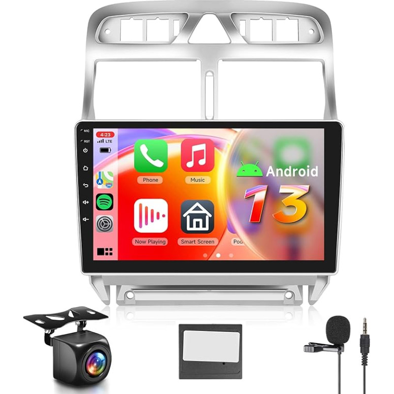 【2+64G】 Hodozzy Carplay Autoradio Android für Peugeot 307 2002-2013 mit SWC,9 Zoll Touchscreen mit Mirror Link/Android Auto/WiFi/GPS/RDS/FM/Bluetooth/USB/DSP+Canbus