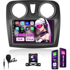 2 + 64 GB Android Car Radio for Renault, Dacia Sandero 2014-2017 Wireless Carplay Android Car, 9 Inch Screen, Bluetooth Car Radio, Sat Nav, Reversing Camera, WiFi FM RDS Radio SWC
