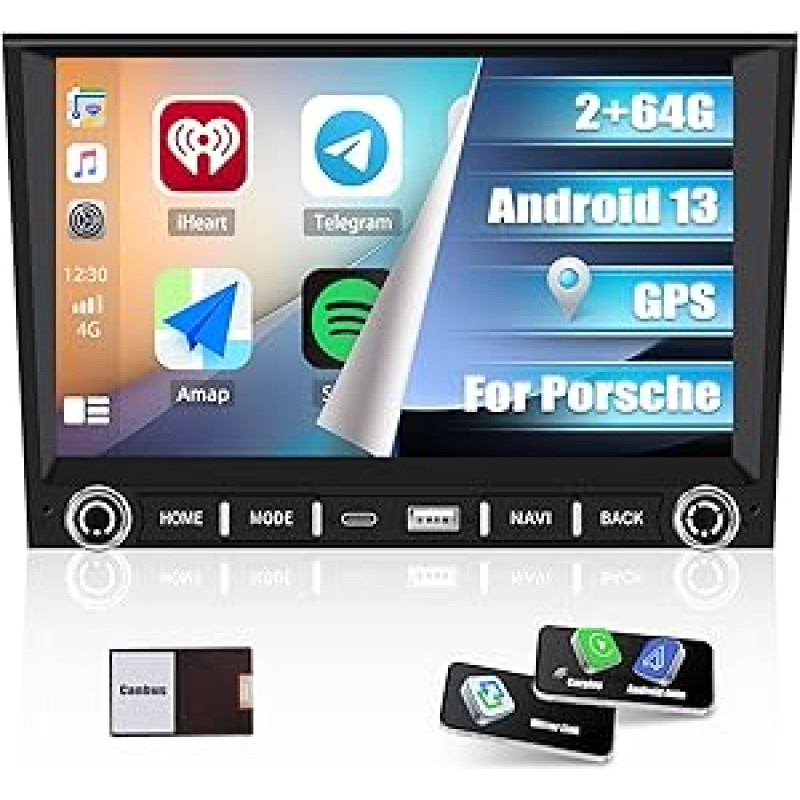 CAMECHO 2+64G Android 13 Navigation Car Radio for Porsche Kaman Boxster 911, 8 Inch Wireless Carplay Android Car Bluetooth HD Touchscreen Radio with WiFi GPS FM/RDS Mirror Link Steering Wheel Control