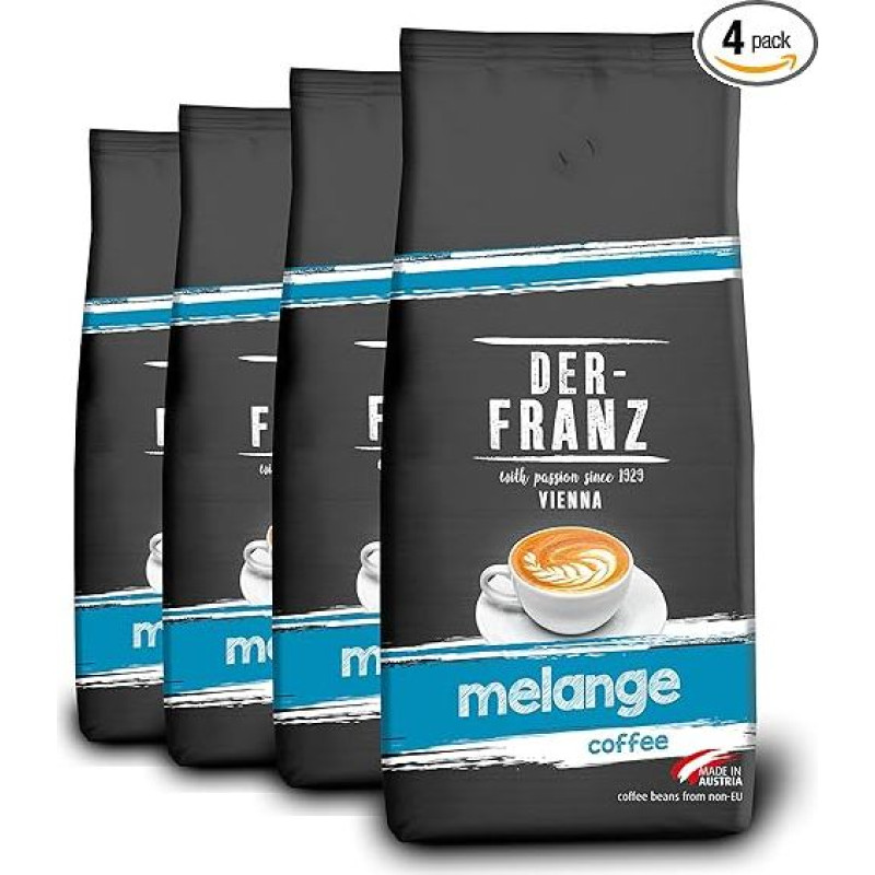 Der-Franz Melange Coffee, Intensity 3/5, 100% Arabica, Whole Coffee Beans, 4 x 1000 g