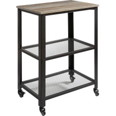 IBUYKE TMJ011Y Virtuvės lentyna ant 4 ratukų, plieninis rėmas, 3 lentynos, skirta virtuvei ir svetainei, pramoninis dizainas, 60 x 40 x 81 cm