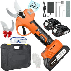 Cordless Secateurs, 2 x 2000 mAh, Can Work Continuously for 6-7 Hours, Cordless Secateurs with Cutting Diameter 30 mm, Suitable for Fruit, Garden, Farm