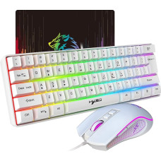 V700 Gaming Keyboard and Mouse Set, 60% Compact Keyboard, 61 Keys, TKL Layout, RGB Lighting, Optical Gaming Sensor Mouse with 7 Buttons, 7-Colour LED Light, Up to 3600 DPI, for PC, Mac White