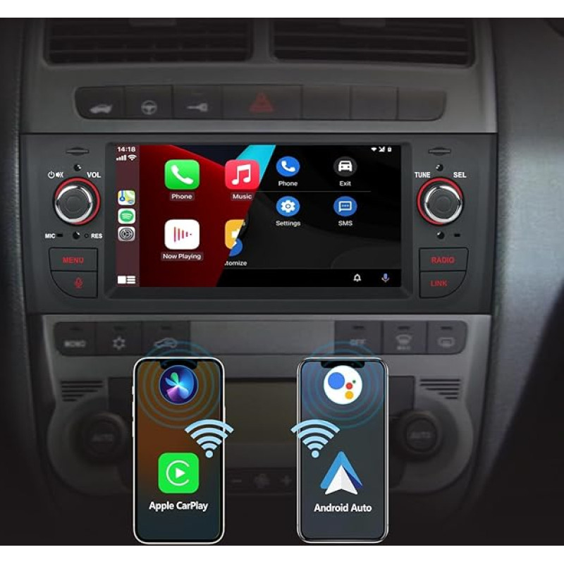 6.1 Inch Car Radio for Fiat Grande Punto Car Radio Android with Wireless CarPlay Android Car for Fiat Punto 2005-2009 for Linea 2007-2011, Touchscreen Stereo Car with BT HiFi FM RDS Canbus