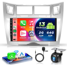 2G+64G Car Radio Android 13 for Toyota Yaris/Vizi 2005-2011, 9 Inch HD Touchscreen Car Radio with Wireless Carplay Android Car GPS Wi-Fi USB Bluetooth FM RDS Radio Reversing Camera