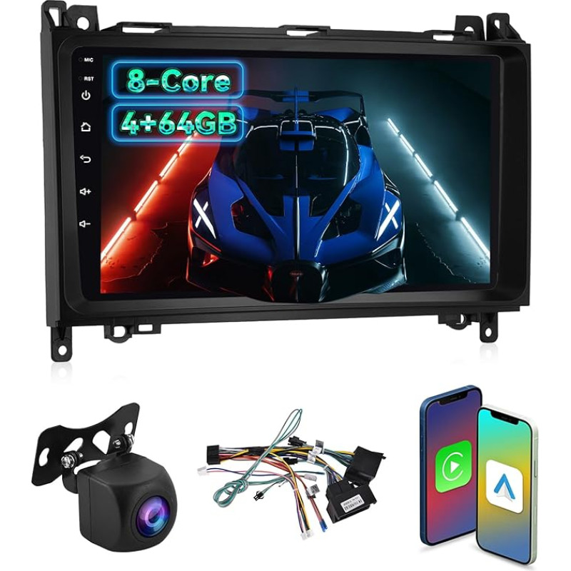 [4+64G] Carplay Radio for Mercedes Benz Class A/B/V Class Vito Viano Sprinter 2500 3000 W169 B200 W639-9 Inch IPS 1280 x 720P Touchscreen EQ Audio - Android Car, AI DSP, SWC + AHD Rear View Camera