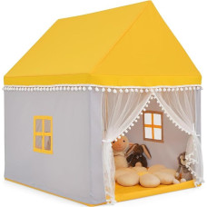 COSTWAY Children's Play House Children's Tent Playhouse Princess Children's Play Tent Fabric Tent with Solid Wood Frame and Cotton Blanket Children's Play Castle for Boys Fairy Tales 120 x 105 x 140