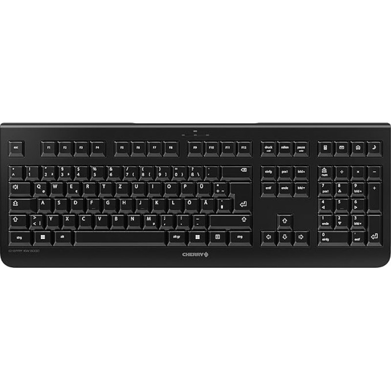 CHERRY KW 3000 Wireless Keyboard with Number Keypad, German Layout (QWERTZ), 2.4 GHz Radio, Low Noise Keys, Flat Design, Battery Operated, Black