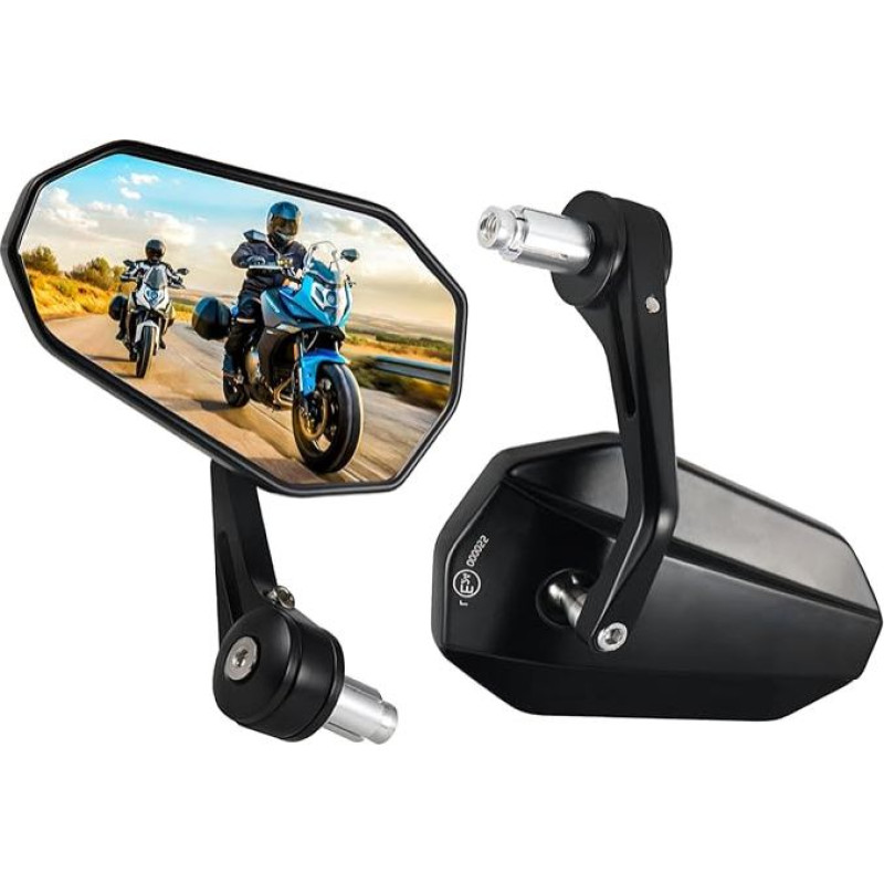 Motociklo veidrodis Universalus E-Approved, 2 360° kampu besisukančių vairo galinių veidrodžių pakuotė, motociklo galinio vaizdo veidrodis, 7/8 colių 22 mm šoninis veidrodis, suderinamas su motoroleriu, keturračiu ATV, MT07, MT09,