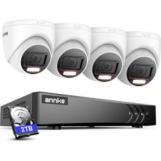 ANNKE 8CH 3K stebėjimo kamerų rinkinys su garsu, 5MP Lite DVR registratorius su 2 TB kietuoju disku, 4 x 3K CCTV stebėjimo kamera su dviguba šviesa, asmens ir transporto priemonės aptikimo funkcija, IP67 vandeniui atsparus, spalvota naktis