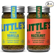 LITTLE'S BIGGER THAN COFFEE Tirpi kava 2 x 50g stiklinės (prancūziška vanilė ir sodrus lazdyno riešutas) vidutinio skrudinimo, tinkanti visiems kavos aparatų tipams Granulės 2 x 50g