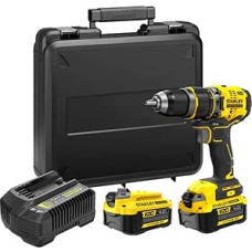 Stanley FatMax V20 akumuliatorinis plaktukinis gręžtuvas SFMCD721D2K (18 V, bešepetėlinis variklis, maks. Sukimo momentas 80 Nm, 2 greičių pilnavidurė metalinė pavara, LED lemputė, 2 x 4,0 Ah akumuliatorius, įkroviklis ir dėklas)