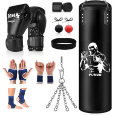 Punching Bag kabantis Punch Bag pildymo Muay Thai bokso kamuolys rinkinys su bokso pirštinės Wraps grandinės lubų kablys suaugusiems paaugliams vaikams kikbokso Muay Thai karatė