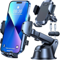 HTU 【2024 Karinės klasės 4-in-1 mobiliojo telefono laikiklis automobilyje【Strong Suction Cup & Clip】360° pasukamas universalus automobilinis laikiklis iPhone 15 Pro Max 14 13 12 11 Samsung Galaxy S24 S23 S22 ir kt., šviesiai juodas