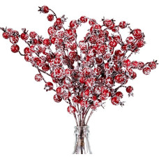 Whaline Artificial Red Berry Picks Christmas Berry Stems with Snow Tips Christmas Wreath Decoration Supplies for Garland Christmas Tree Craft Table Decoration Wedding 12 Pieces