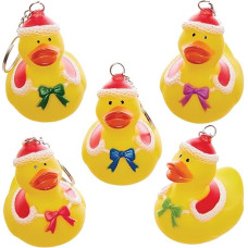 Baker Ross FX443 Christmas Bath Duck Keyring - Pack of 5, Small Advent Calendar Gifts for Children, Party Bags for Children at Christmas, Small Santa Gifts