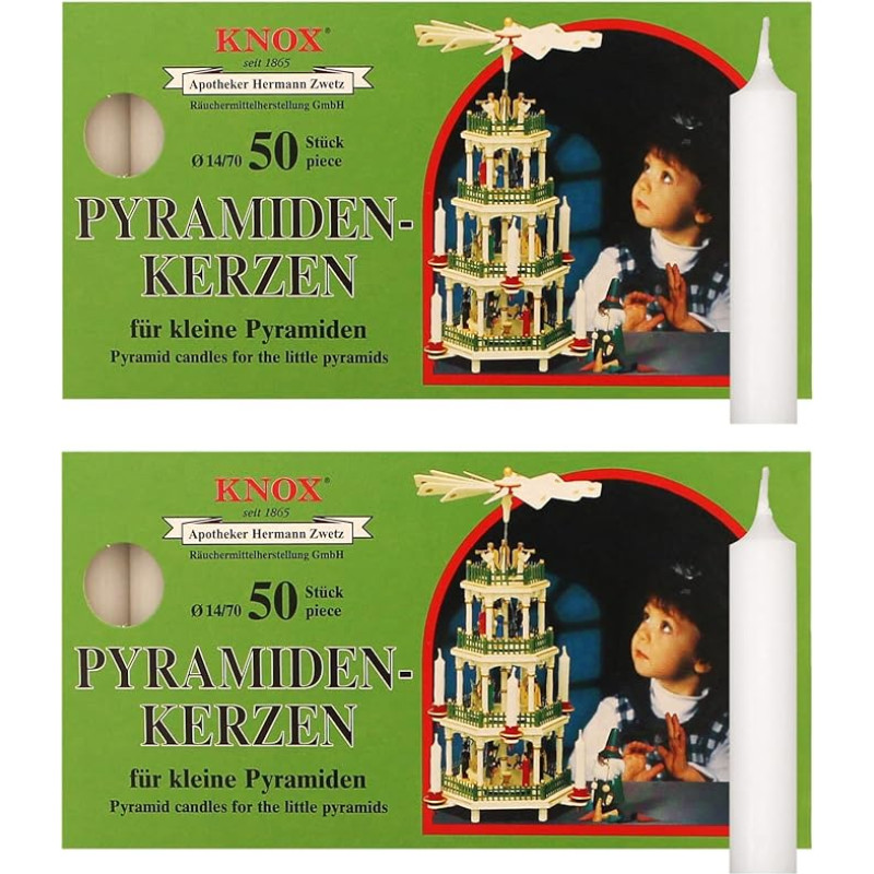 OLShop AG Knox Pyramid Candles White Pack of 2 (2 x 50 Pieces) Size: Approx. 14 x 70 mm Christmas Candles
